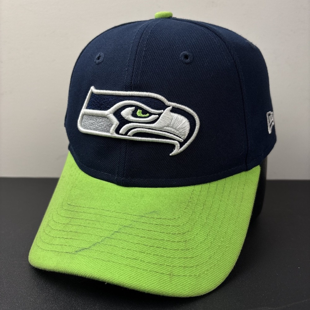 Seattle Seahawks Strapback Hat New Era 9FORTY Navy Blue Neon Lime Green Cap